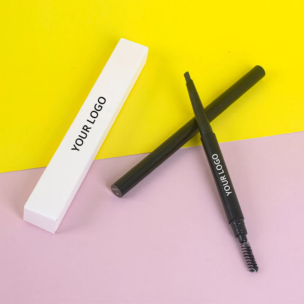 Private Label Custom Logo Waterproof Makeup Double-Head Automatic Brown Triangle Eyebrow Pencil with Brush