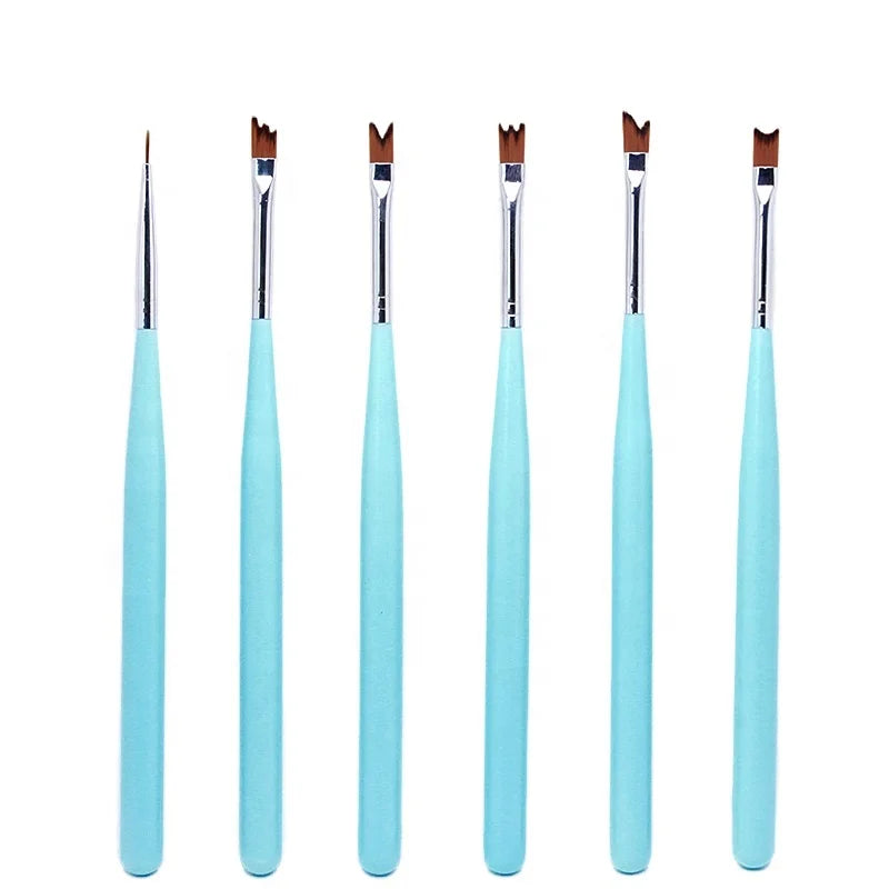 Wholesale 6pcs Plastic Handle Nail Flower Paint Brush Set Nylon Gel UV Colorful Drawing Nail Art Brushes for Painting Line Petal