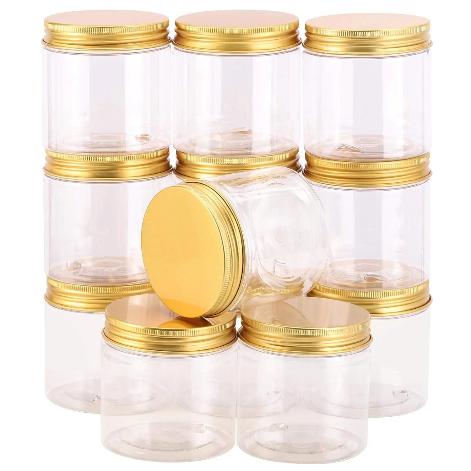 Wholesale 100ml 200ml 300ml 500ml PET Plastic Jars with Gold Aluminum Cap for Liquid Storage and Cosmetics