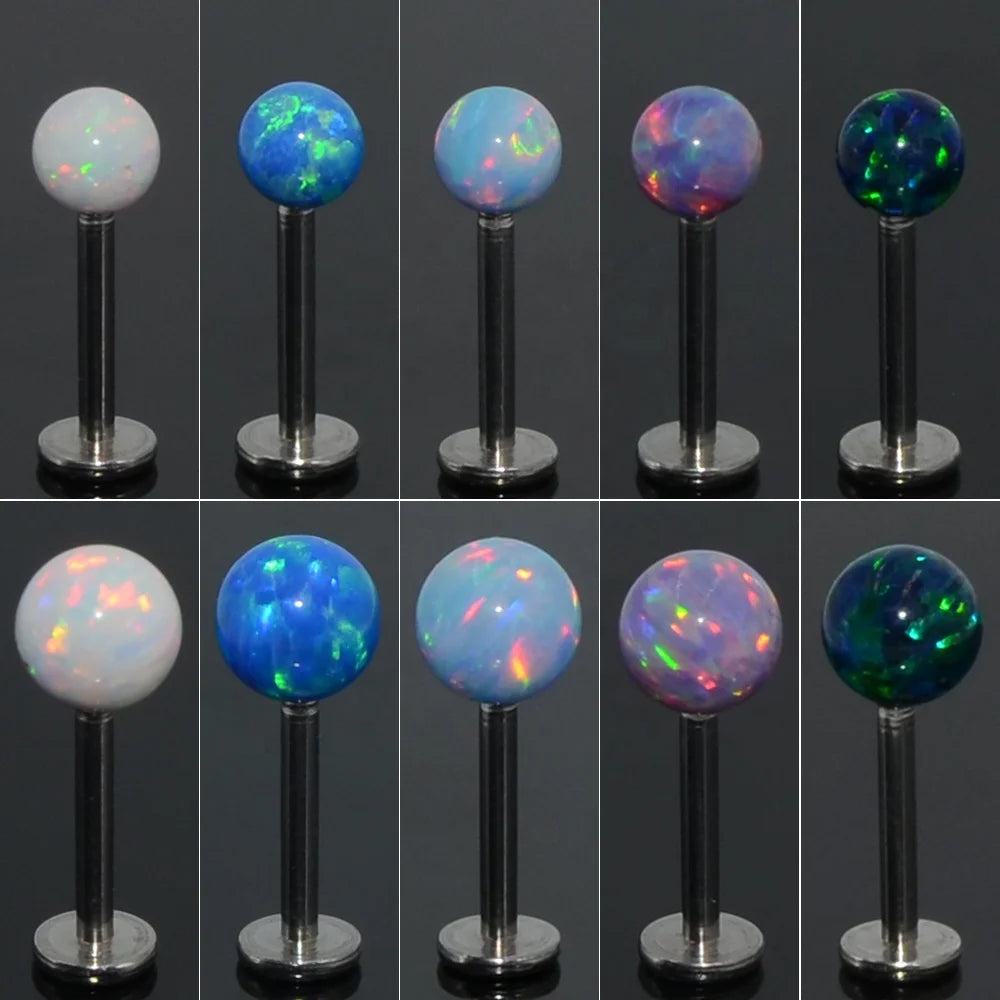 G23 Titanium Opal Ball Internally Threaded Labret Stud Opal Stone Ear Cartilage Tragus Helix Earring Piercing Jewelry Wedding