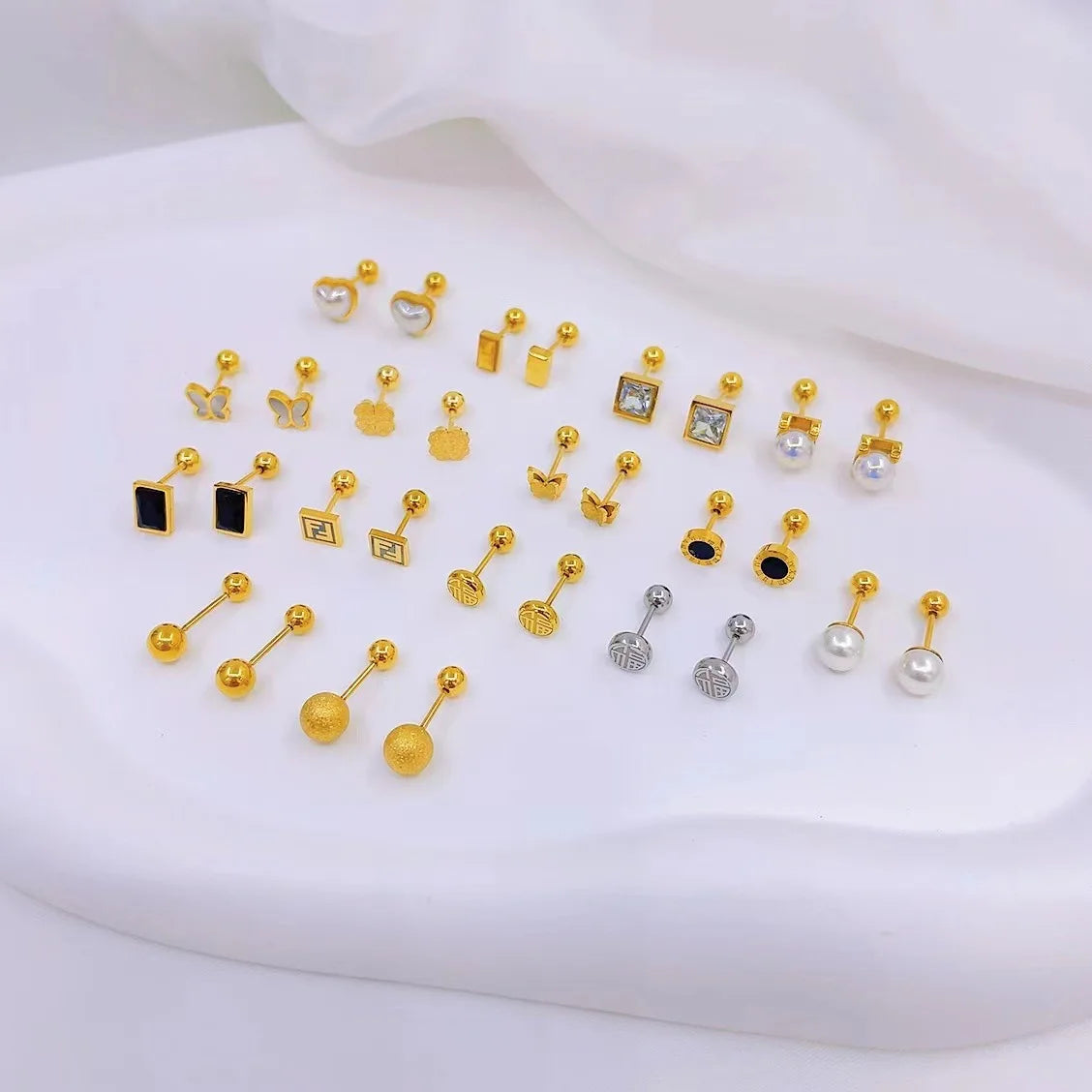 Hypoallergenic Jewelry Type 18k Gold Small Screw Back Earrings Stainless Steel Children's Earrings for Sale