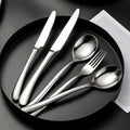Wholesale Modern 304 Stainless Steel Mirror Polish Flatware Set Luxury Silver Cutlery with Serving Utensils for Restaurant Hotel