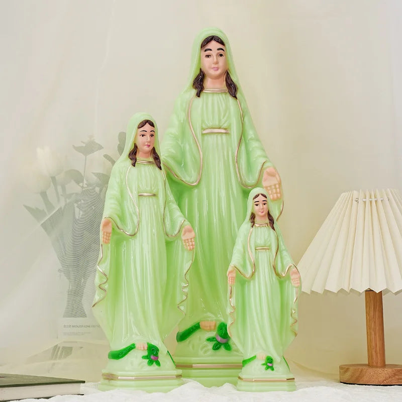 Luminous Resin Virgin Mary Statue Decorative Ornaments Catholic Religious Figurine Baptism Ornament Home Decoration Luxury