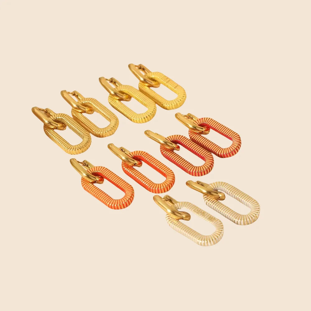 Gold Stainless Steel Earrings Drop Earing Statement Square Shaped Geometric Dangler for Women