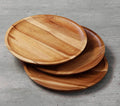Wholesale 7.8\" Acacia Wood Dinner Plate Round Snack Serving Platter with Plant Pattern for Food Serving Sets