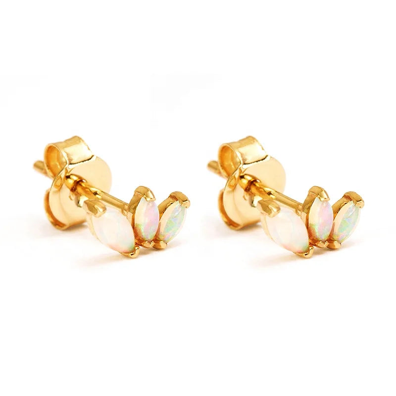 Milskye Lovely 14k Gold Blooming Lotus Marquise Opal Stud Earrings for Children