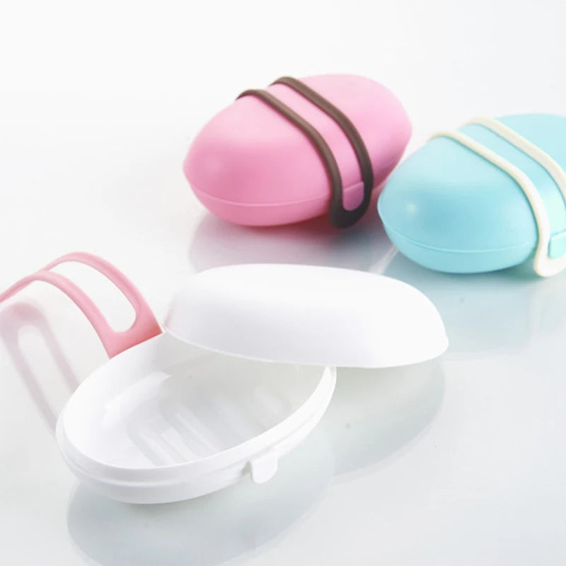 Creative Fashion Kitchen Bathroom Storage Dish Oval Plastic Soap Holder Case Silicone Lock Portable Shower Travel Soap Box
