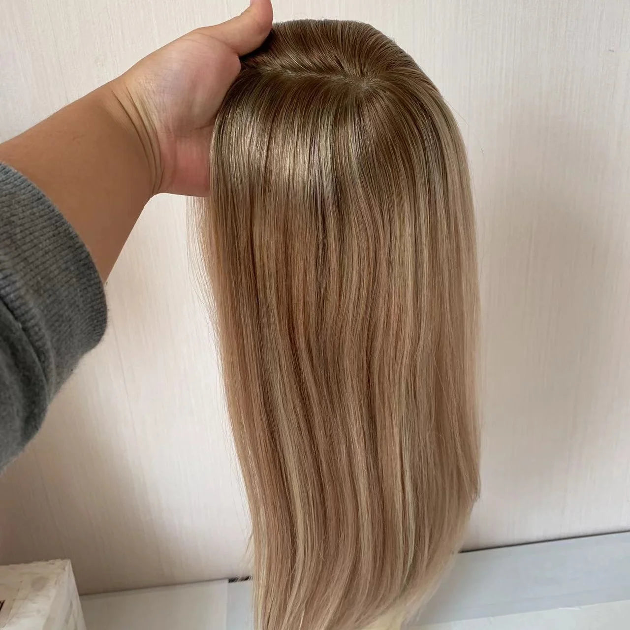Brazilian Virgin Remy Hair Toppers for Women 16-Inch Dark Blonde Silk Base Closure 120% Density No Shedding Human Hair