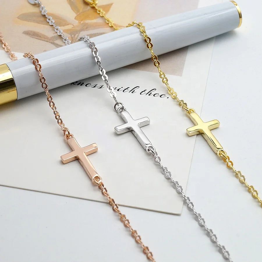 Hot Selling 925 Silver Sideways Cross Bracelet Link Bracelets Wholesale