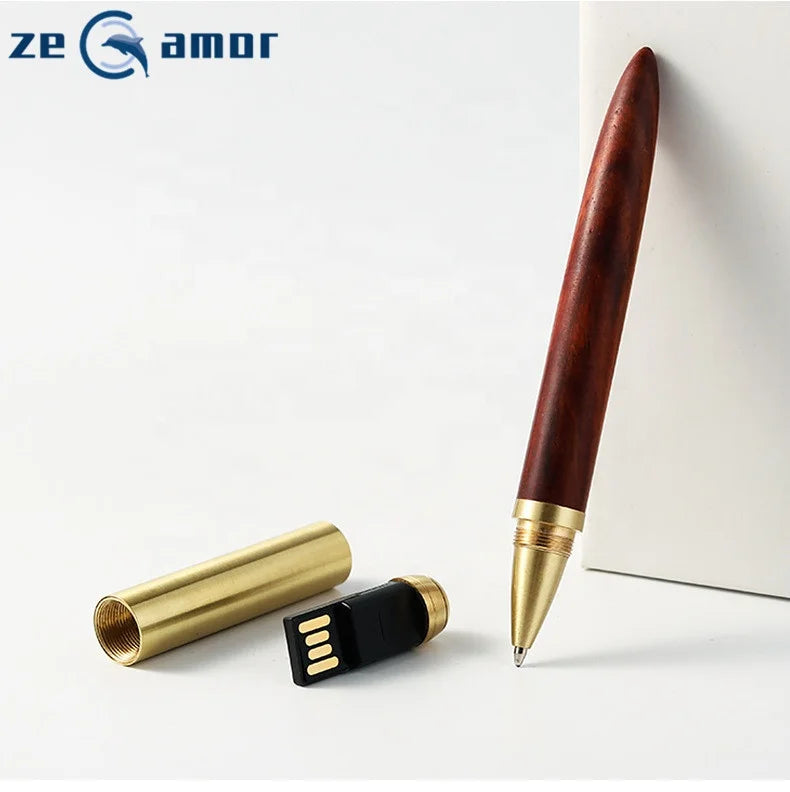 Zeamor High Grade Logo Custom Flash Drive Card Metal 2-in-1 Wood USB Pen