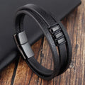 Mens Layered Leather Bracelet Sleek Black Accent Magnetic Lock Wristband