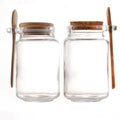Wholesale Round 350ml clear Glass Honey Bee Food Storage Jars Glass Spice Kitchen Small Jam Sauce Jars with Bamboo Lids Spoon