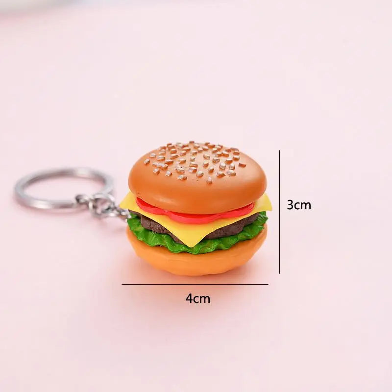 Wholesale Creative Hamburger Resin Key Chain for Friend Gift Cute Simulation Food Bag Pendant Accessory Keychain Car Keychain