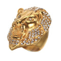 Hip Pop Stainless Steel 18K Gold Plated Lion Head Men's Ring with Zircon Men's Jewelry