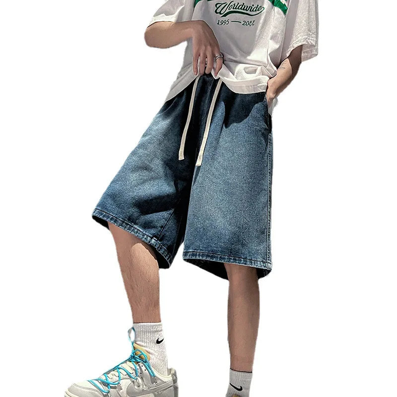 Wholesale Breathable Drawstring Vintage Wash Plus Size Oversized Denim Shorts for Men
