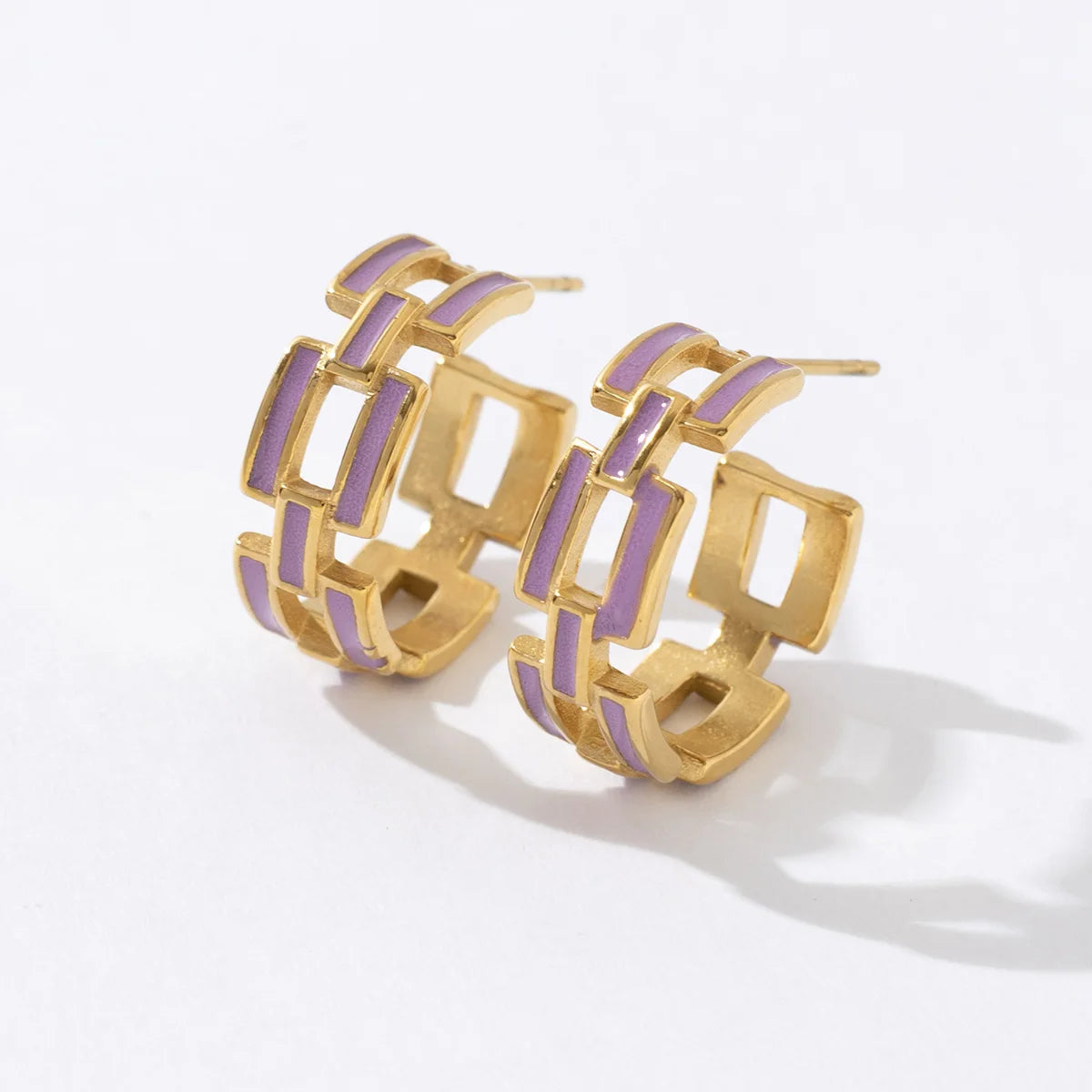Fashion Simple Luxury Stainless Steel Hollow Colors Chain C-shaped Earrings for Women