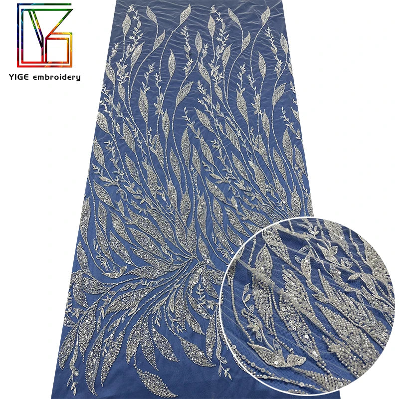 Bridal Sequin Beads Lace Fabric for Dress Glitter Tulle Beaded Lace French Embroidered Mesh Laces Fabrics