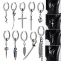 Popular Gothic Stainless Steel Ear Clip Dangle Earrings with Pearl Silver Punk Ear Drop Jewelry Wholesale for Men/Women