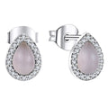 Wholesale OEM Custom Trendy Water Drop Stud Earring Jewellery Rhodium Plated 925 Sterling Silver Pink Glass Stone Earrings Women