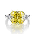 Fancy Yellow Cubic Zirconia Rhodium Plated Sterling Silver Square Shape Radiant 3 Stones Cubic Zirconia CZ Ring