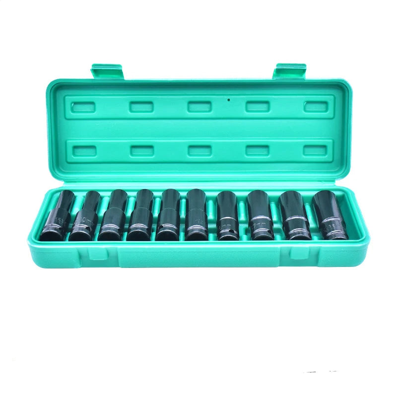 10 Pcs 1/2-Inch Drive Metric Deep Impact Socket Set 8mm to 17mm 6 Point Hex Design Drive Sockets for 1/2" Impact Wrench