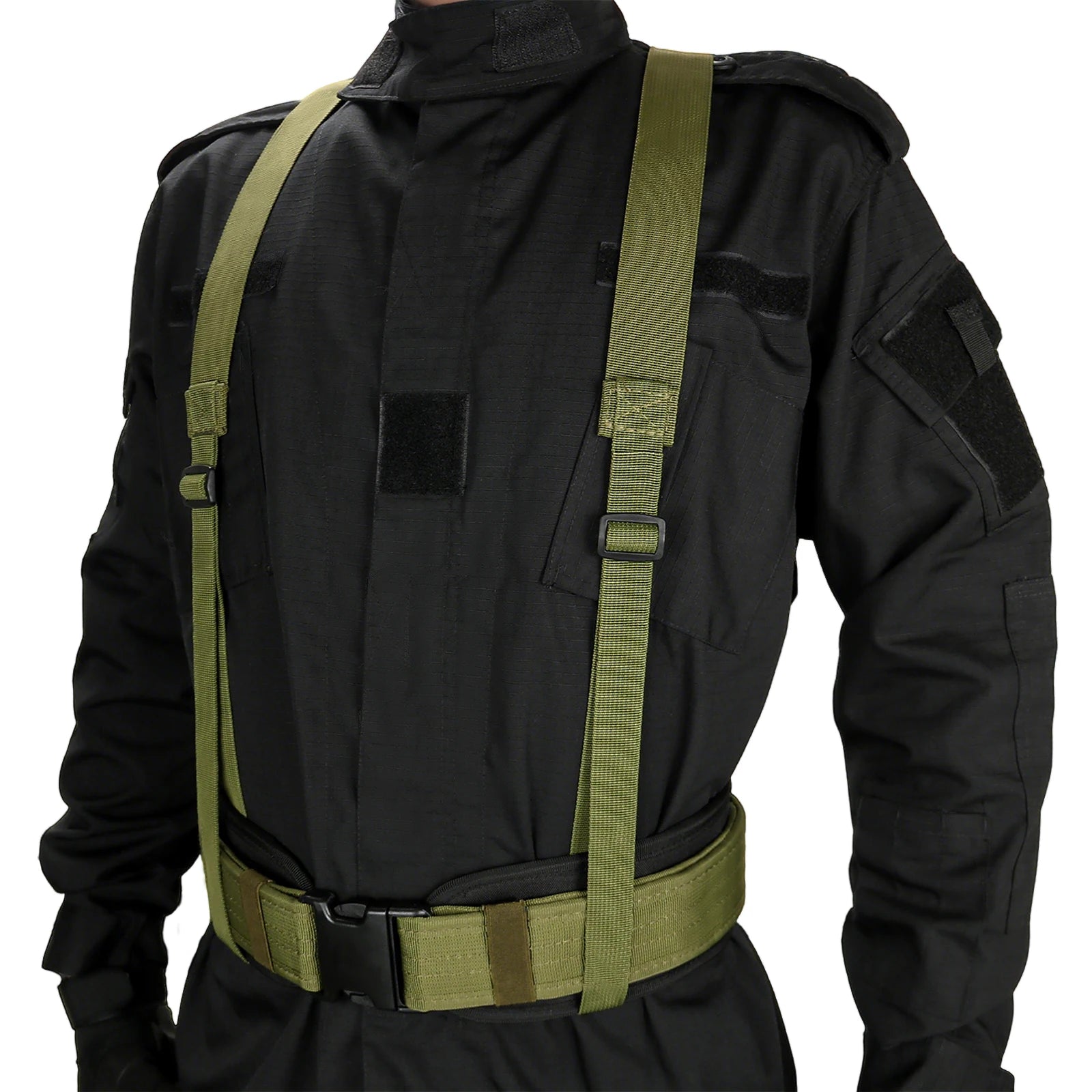2 Sizes Molle Tactical Padded Battle Belt with Detachable X-shaped Suspender Straps for Patrol Training Outdoors Duty