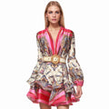 TWOTWINSTYLE New Hot Selling Personalized Design Bohemian Holiday V-Neck Lantern Sleeve A- Line Dress With a Belt