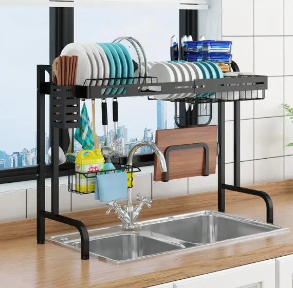 Over Sink Dish Drying Rack Adjustable Metal Dish Drainer for Kitchen Storage Shelf Countertop Organization