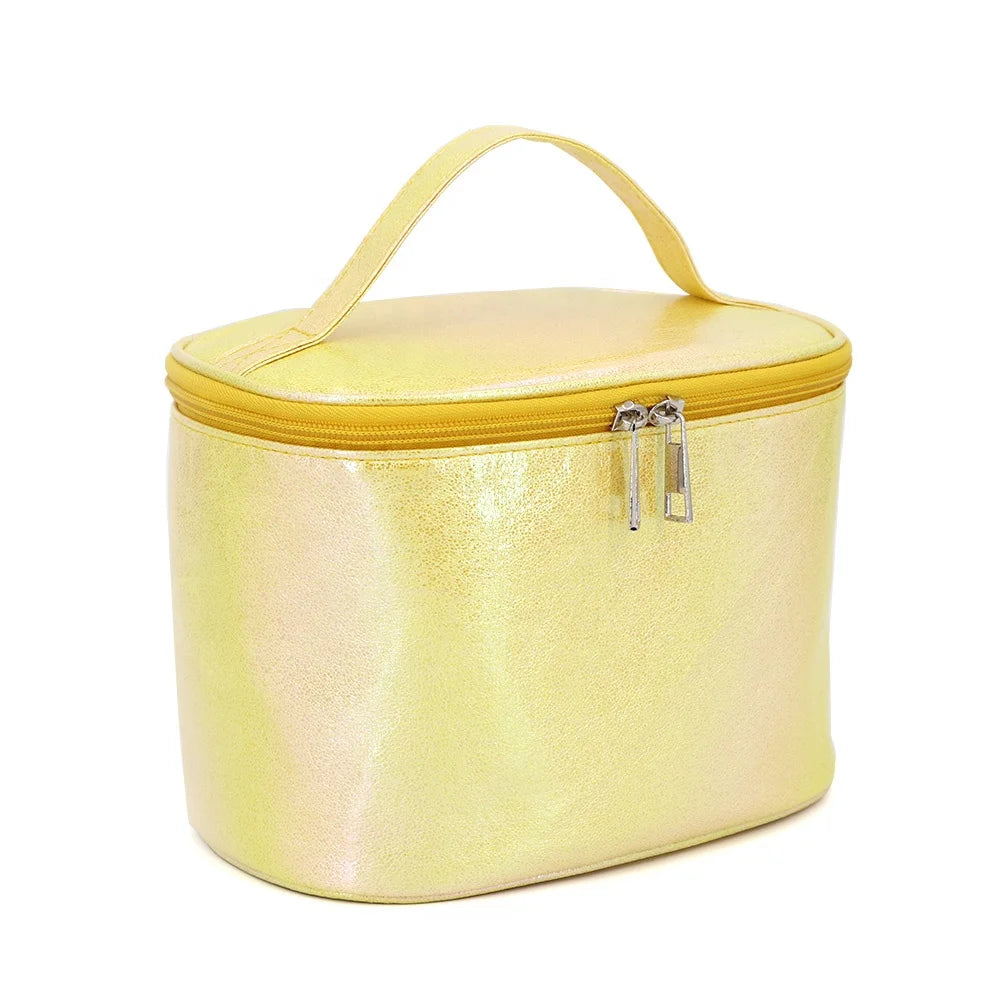 Shiny PU Leather Cosmetic Travel Cases Wholesale Holographic Beauty Gift Bag Custom Portable Toilet Bag Toiletry Bags for Women