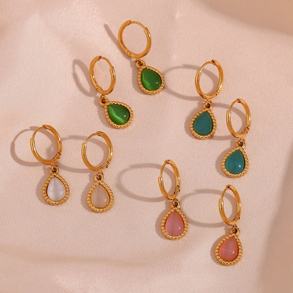 Colorful Water Drop Opal Jewelry Set Gold Plated Waterproof Stainless Steel Link Chain Necklaces for Gifts Wholesale