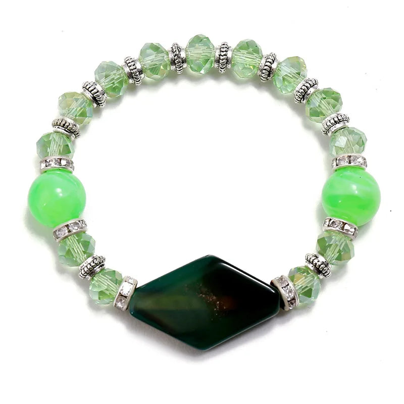 Wholesale Bohemian Crystal Beads Imitation Jade Bracelet Fashion Charm Stretch Bracelets in Colorful Shades for Women