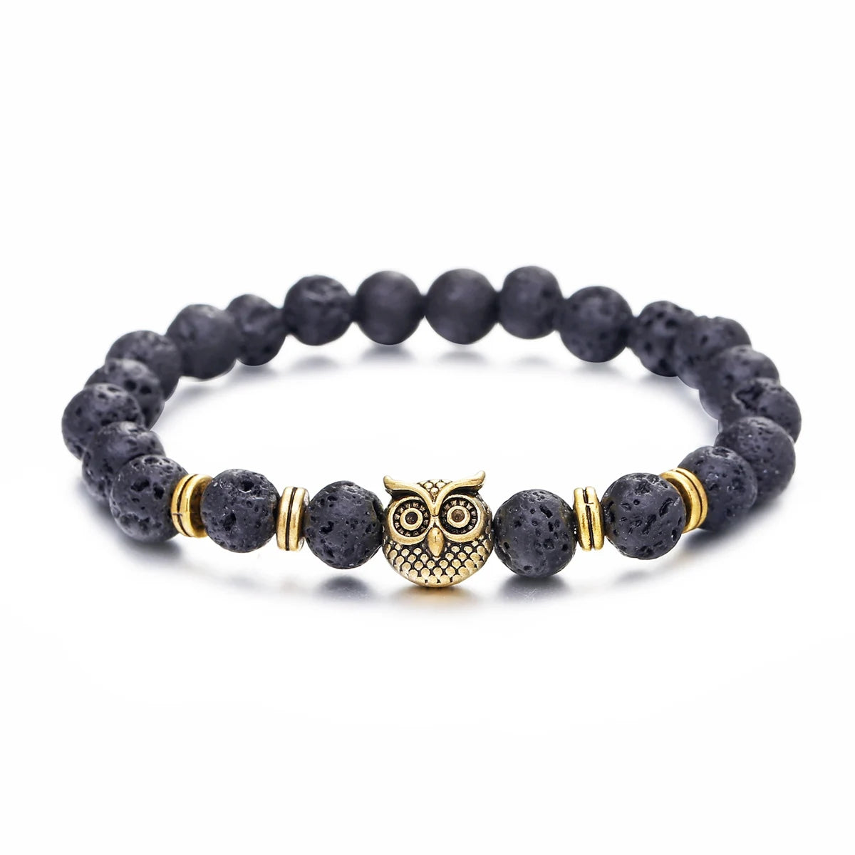 Gemstone Owl Braided Rope Bracelet Charm Spiritual Energy Jewelry for Protection Natural for Women Bohemian Lucky Owl 8mm CN;ZHE