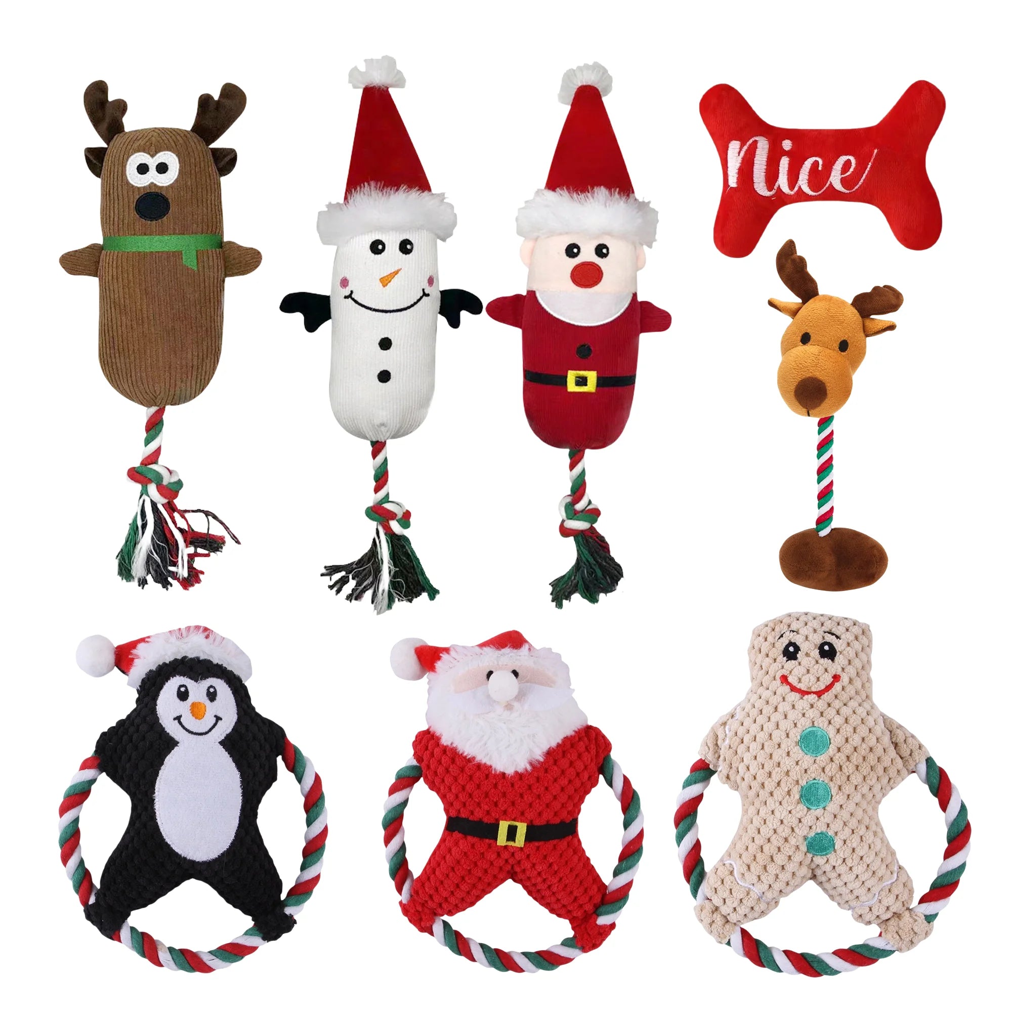 Santa Claus Snowman Deer Squeaky Chew Toys Interactive Plush Pet Toy with Rope for Christmas Wholesale Dog Chew Toys
