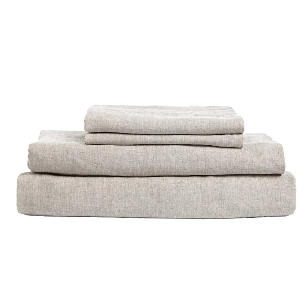2025Top-rated Natural Soft Woven French Linen Bed Sheets & Duvet Cover Set with Solid Pattern Customizable Colors for Home Use
