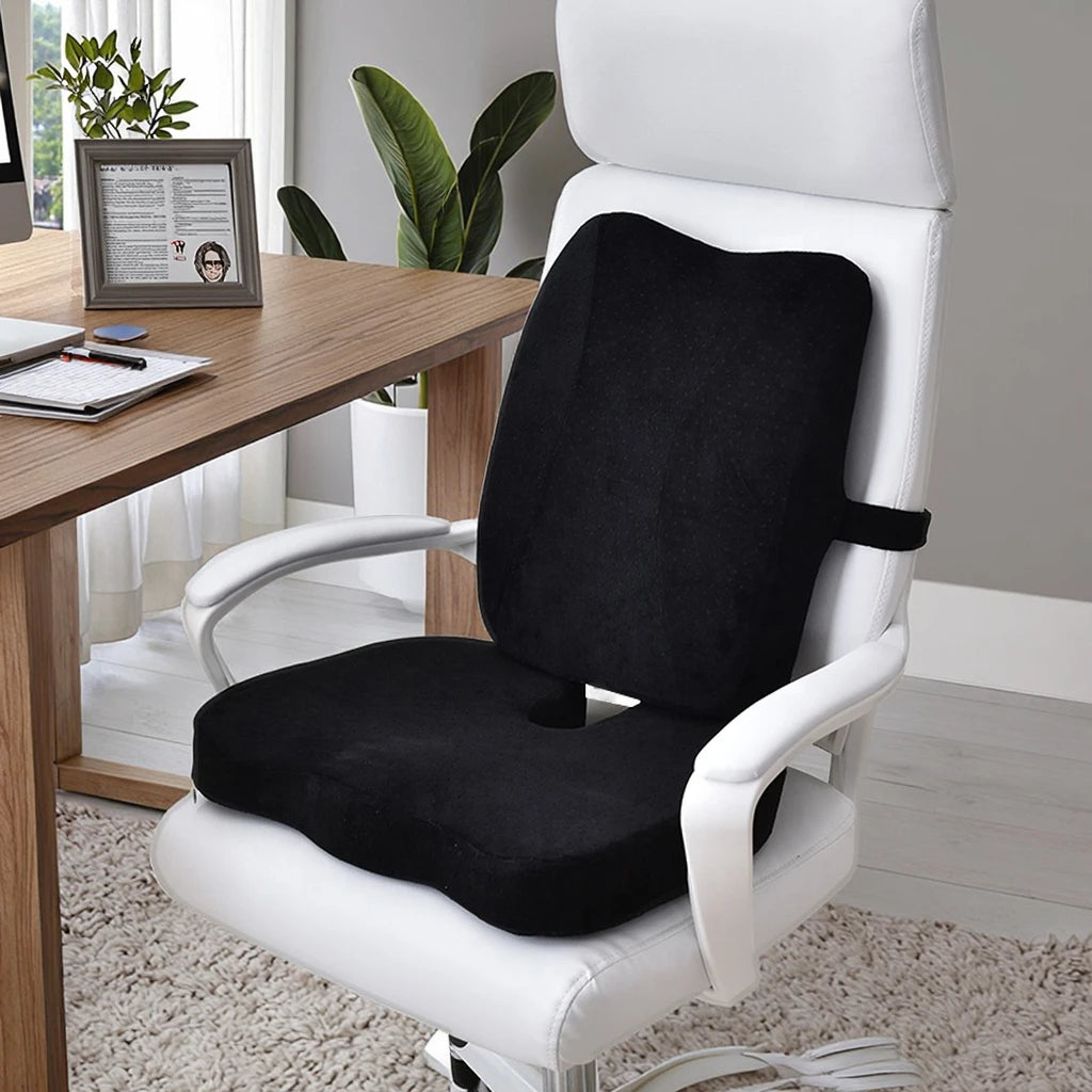 Memory Foam Seat Cushion Lumbar Back Support Pillow Set Orthopedic Chair Pad Support Car Driver Seat Cushion