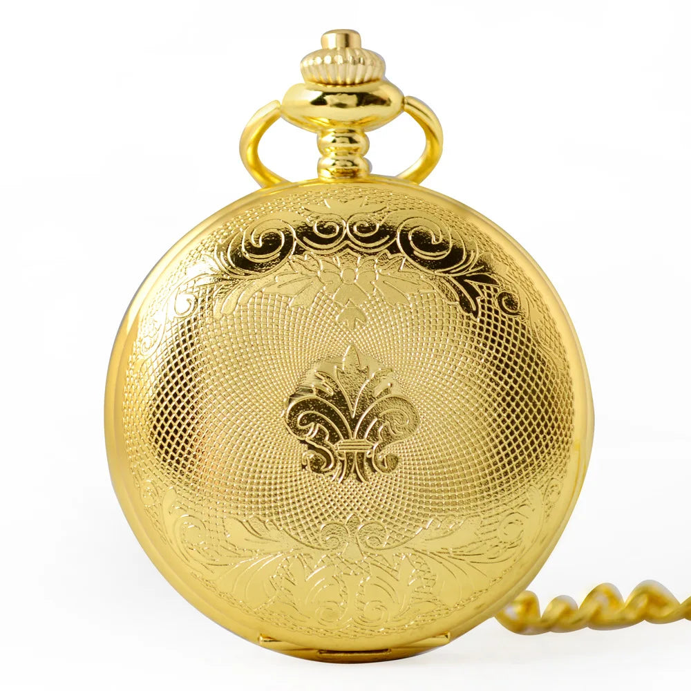 Antique Flower Gold Hand Winding Retro Mechanical Roman Pocket Watch