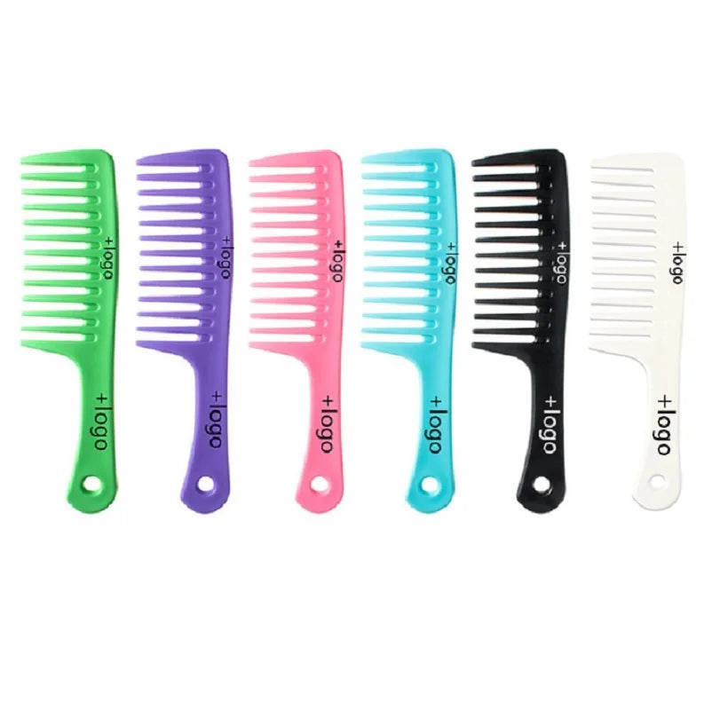 5 Colors Wholesale Custom Logo Detangling Heat-Resistant Large Plastic Wide Tooth Salon Fashion Hair Comb for Wig Use MegaBDM