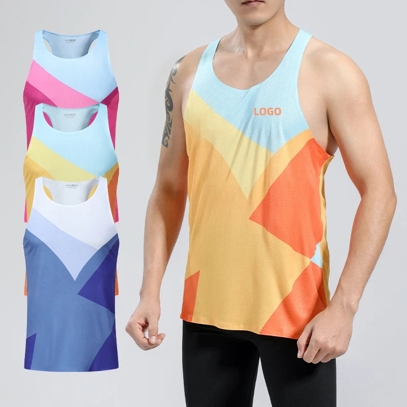 Customized Quick Dry Sleeveless Sports Vest Shirt for Men Breathable Seamless Training Fitness Running Tank Top Marathon Singlet