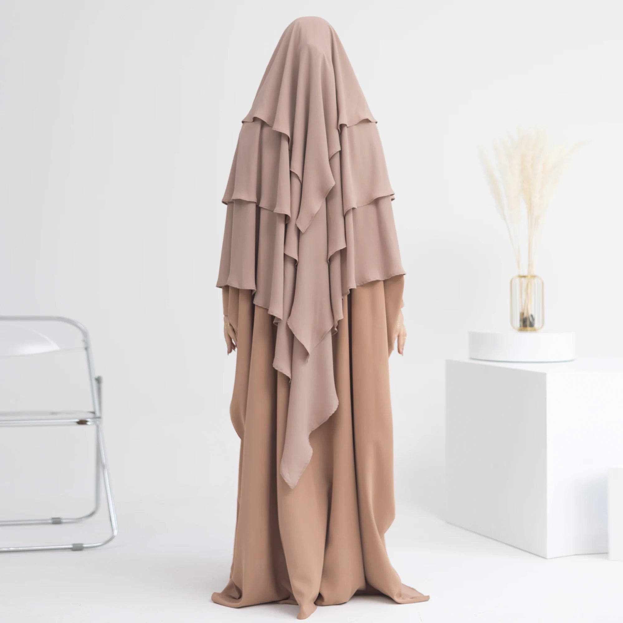 Wholesale New Arrival Eid Plus Size Islamic Clothing Muslim Women Jilbab Prayer Butterfly Sleeve Abaya Dress and 3 Layers Khimar