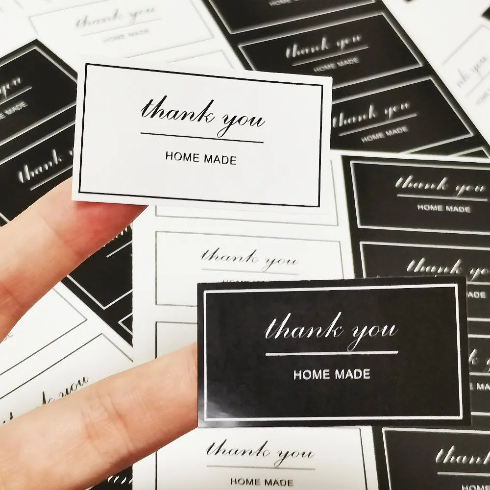 Wholesale Custom White Black Rectangle Adhesive Sticker Anti-Counterfeit Gift Boxes 'Thank You' Label for Exhibition Promotion