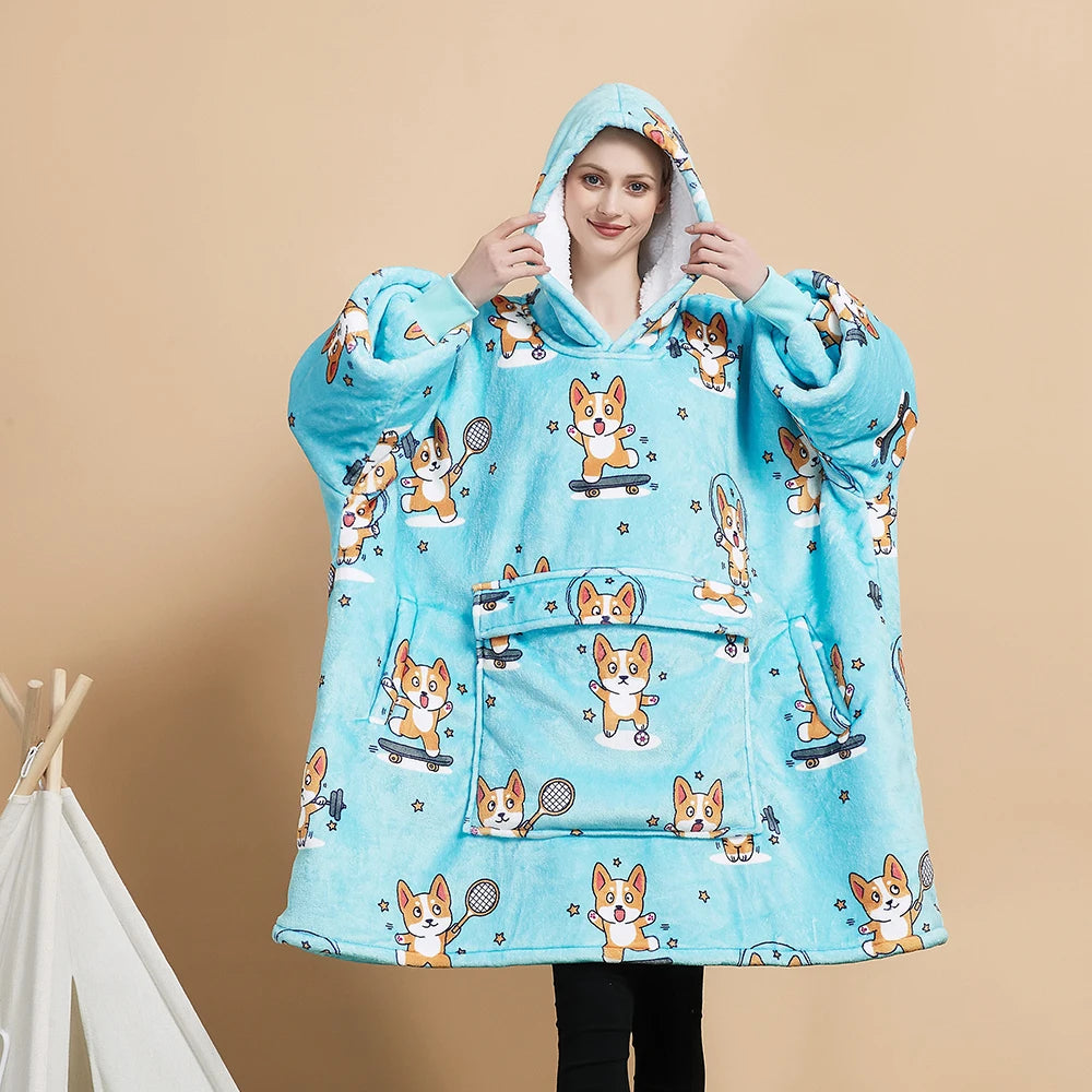 Custom Giant Pocket Oversized Plus Size Big Sherpa Sweatshirt Wearable Hoody Hooded Blankets Oversized Hoodie Blanket