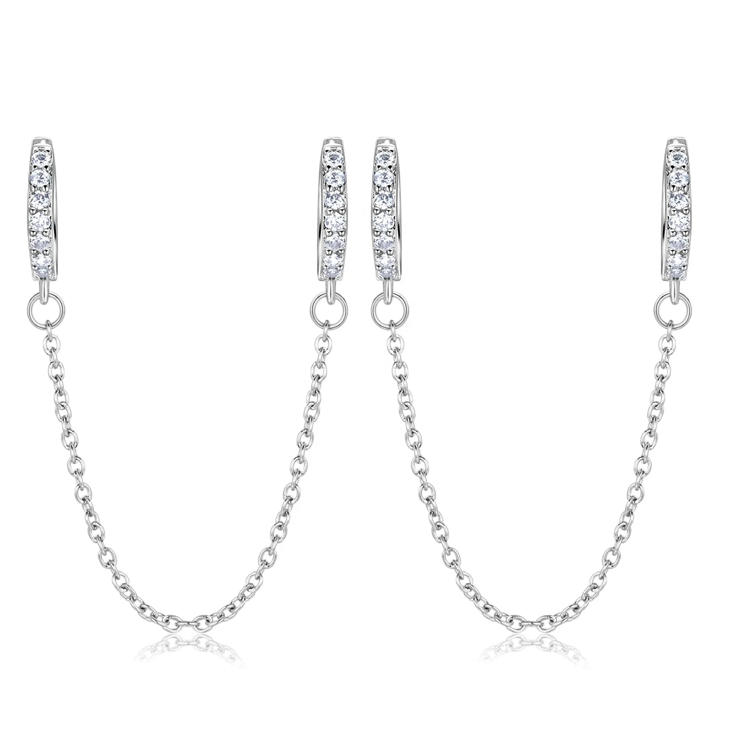 Wholesale Stainless Steel 60mm Link Chain Earrings Hoops Huggie Dangle Long Tassel Chain Earring Cubic Zirconia Double Ear Hoops