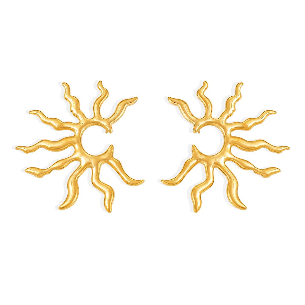 New Exaggerated Big Sun Flower Personality Earrings Stainless Steel PVD Plating Popular Fashionable Earrings Wholesale for Women