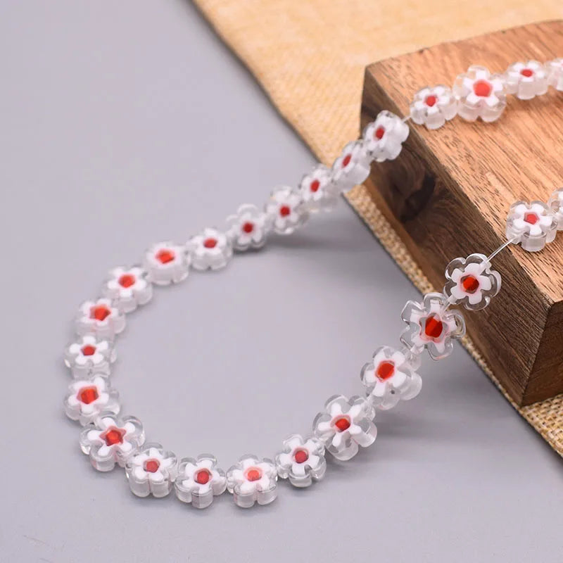 10-13mm Stripe Lampwork Glass Beads Plum Blossom Shape Lampwork Loose Space Beads for Jewelry Making Bracelet