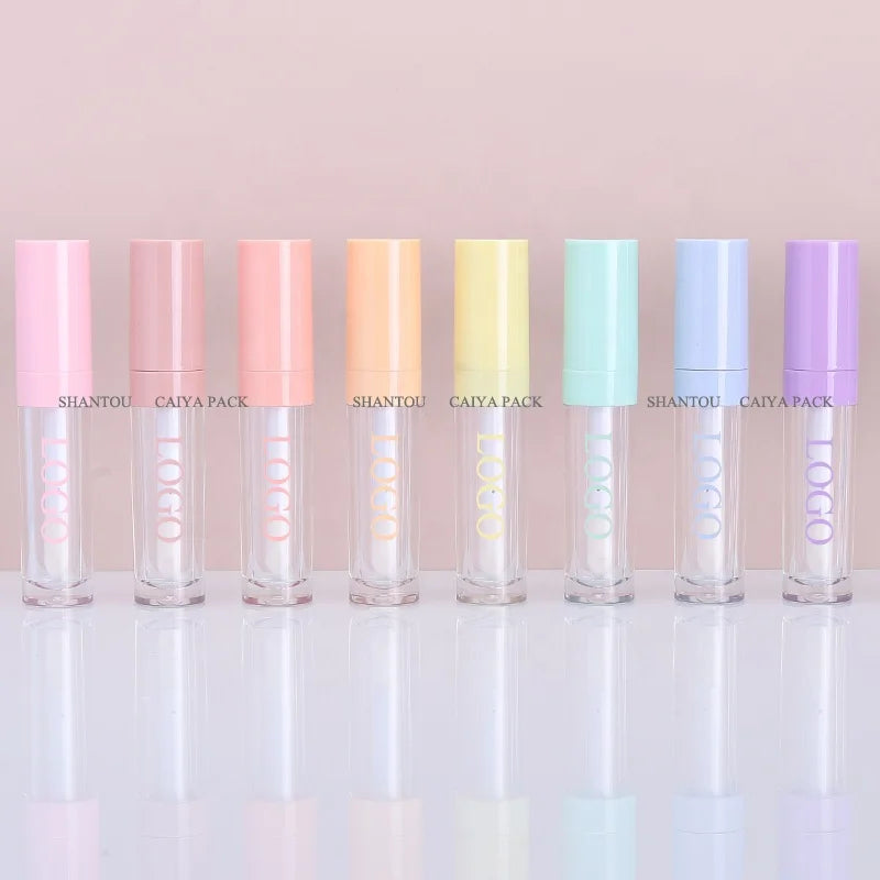 Wholesale Plastic Makeup Container 9ml Empty Big Fat clear Lip Gloss Tubes Lip Balm Packaging pink White Lid Wand Private Label