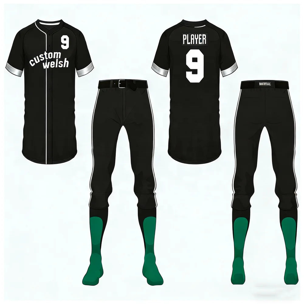 Mens Boys Baseball Wear Black Sublimated Best Quality Baseball Uniform Set Kit for Custom Team Factory Wholesale Low MOQ