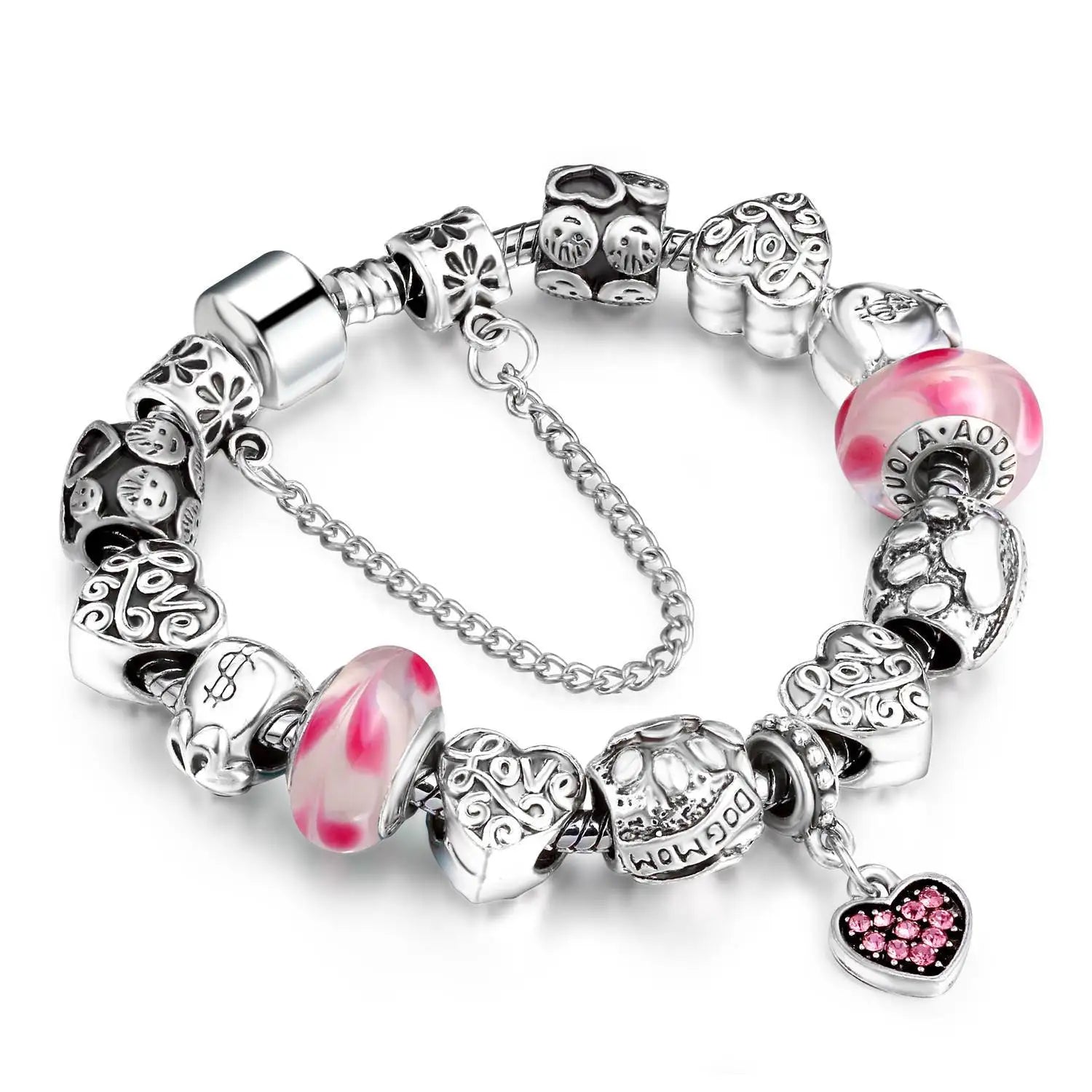 New Arrival Luxury Heart Diamond Pendant Fashion Design Alloy Big Hole Beads DIY Bracelet