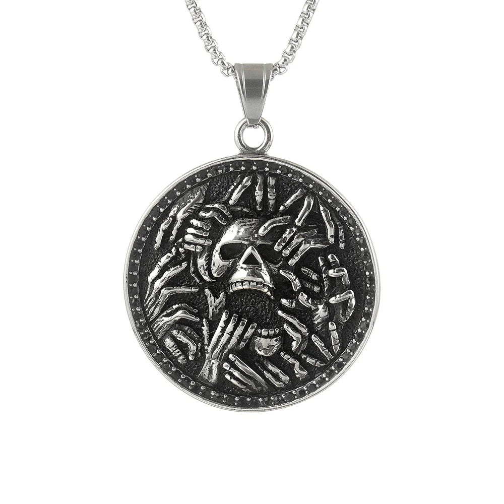 Casting Mens Jewelry Stainless Steel Vintage Black Crystal Gothic Skull Pendants Necklace  for Biker Men
