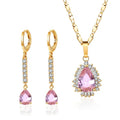 American Diamond Big Cubic Zirconia Pendant Necklace and Drop Earring Sets Statement Classy Party Jewelry Set for Women