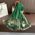 2026 High-End Soft Fashionable Women's Silk Shawl Flock Printed Customized Flower Embroidered Long Accessories Daily Party